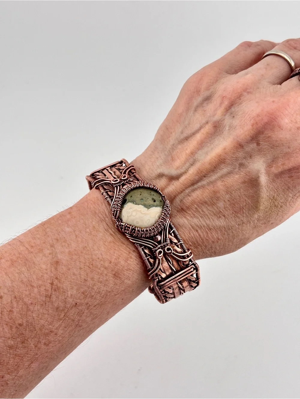 HANDMADE Jasper Wire Wrapped Copper Statement Bracelet, Unisex Jewelry Gift